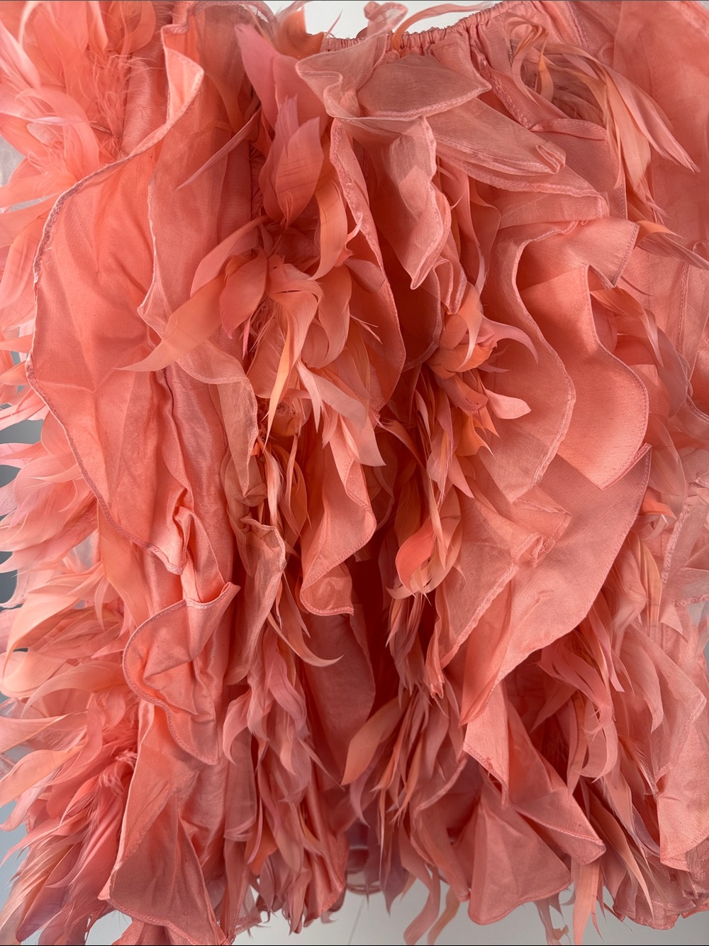 Silk Coral Feathered Short Mini Dress - Picture 5 of 11